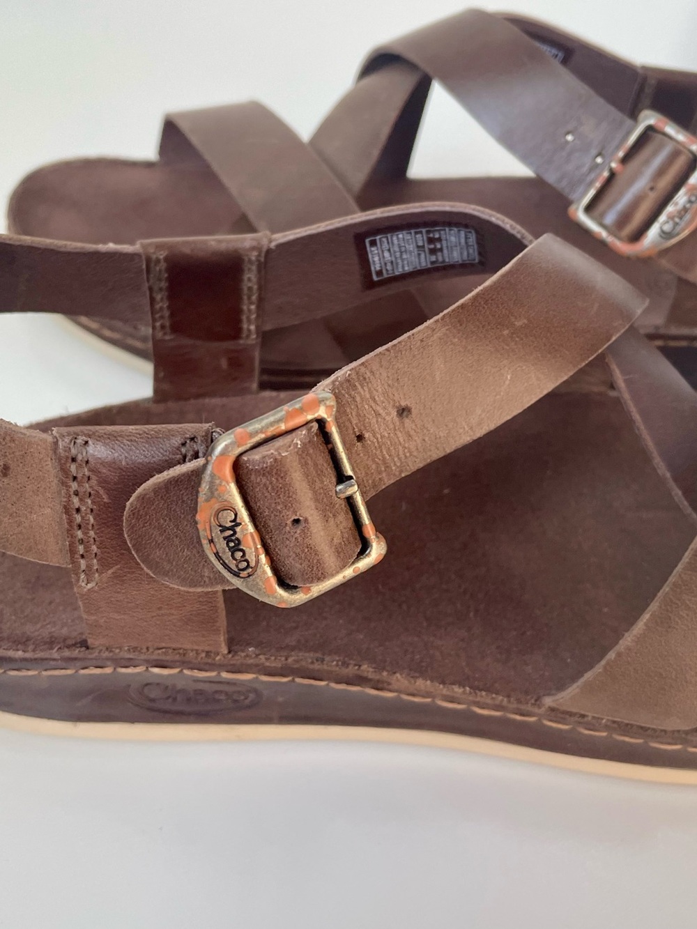 Chaco Wayfarer Otter Brown Leather Crossover Strap Sandals Women’s 7 Outdoors - Picture 10 of 16